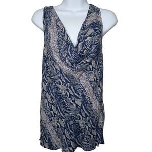 Parker Snake Print Silk Drop Neck Blue Sleeveless Top